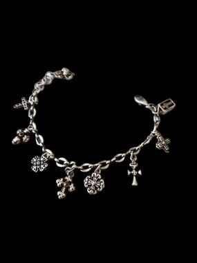 BRIGHTON Two Tone Eternity Cross Charm Bracelet 7" to 8" Long - Excellent UC